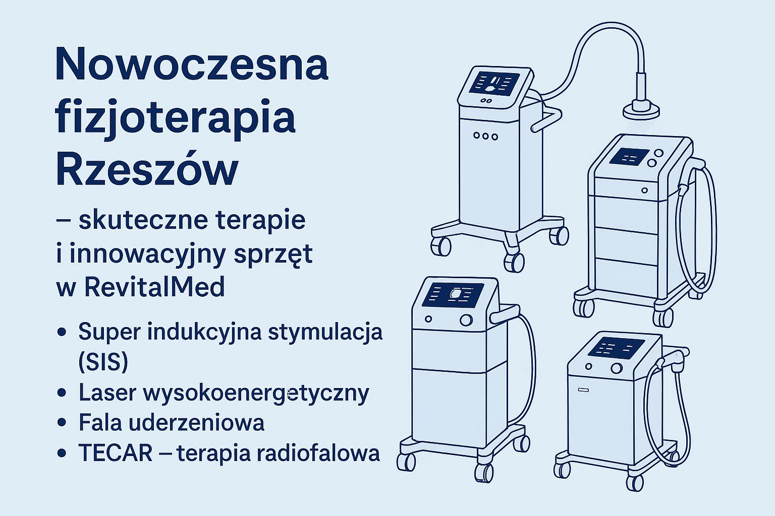 Nowoczesna fizjoterapia Rzeszów – sprzęt Revital-Med: SIS, laser wysokoenergetyczny, fala uderzeniowa, TECAR.